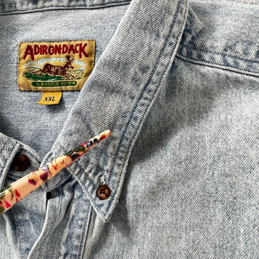 Vtg 90s Adirondack Savile Row Denim Shirt Men XXL Light Wash 90s Cotton Workwear